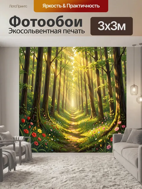 Фотообои Солнечная лесная тропа с цветами