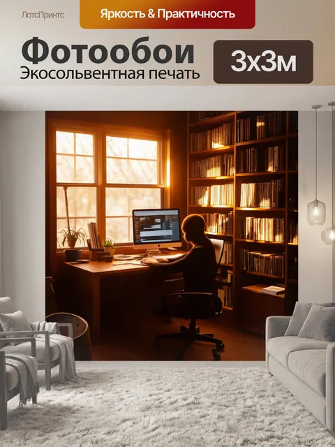 Фотообои лофт с изображением уютного кабинета, где работают на компьютере
