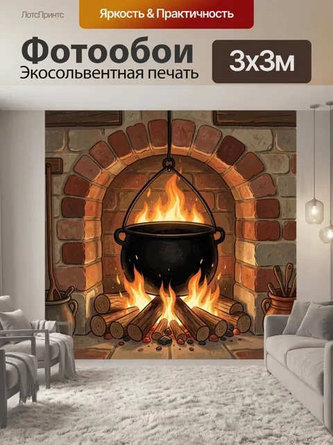 Фотообои Котел над очагом в камине