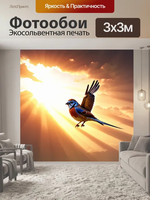 Фотообои летящая воробейка на фоне заката