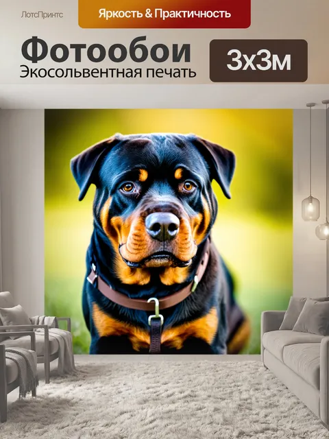 Фотообои ротвейлер в фокусе, с размытой задней частью, выражение силы и уверенности