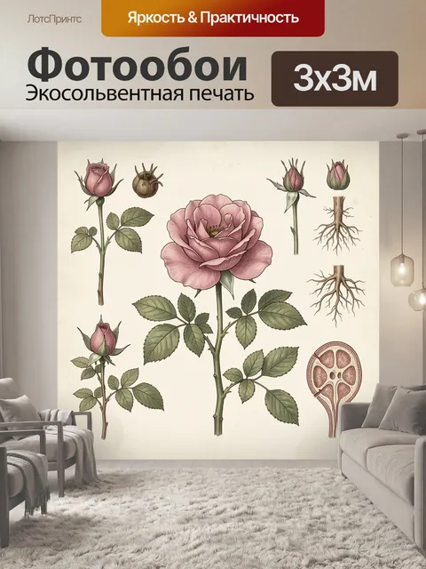 Фотообои Ботаническая иллюстрация розы