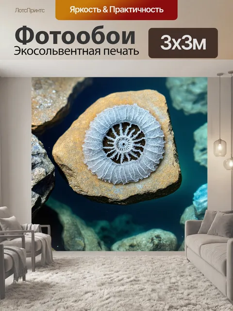 Фотообои камень, изображающие причудливые окаменелости, застывшие в камне и окруженные прозрачной водой