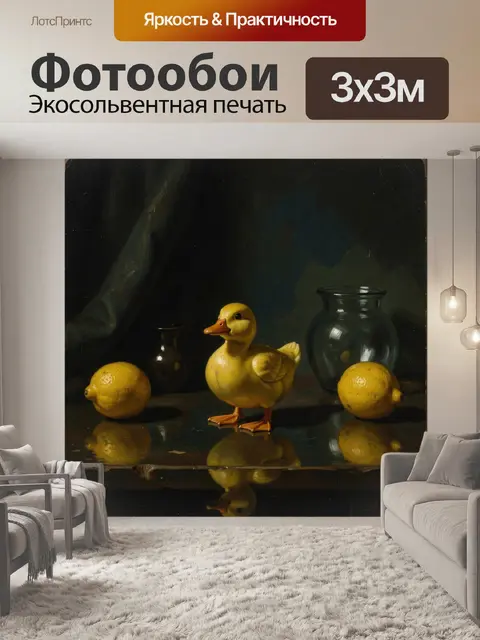 Фотообои Утёнок, лимоны и стеклянные вазы