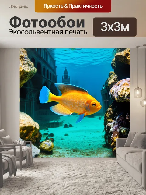 Фотообои венеция, яркие рыбы на фоне подводных камней, отражая жизнь природы
