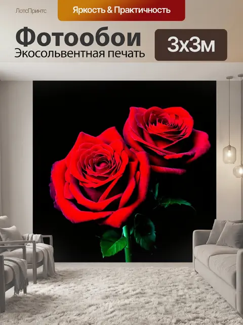 Фотообои розы в стиле нуар, с яркими акцентами из красного и черного для драматического эффекта