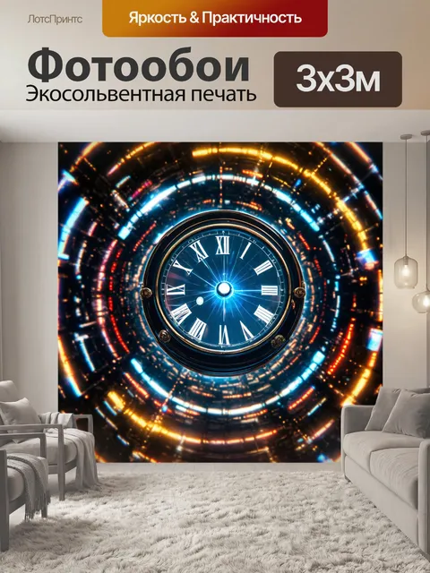 Фотообои часы, встроенные в адронный коллайдер, с отображением времени в научной среде, что создаёт уникальную связь…