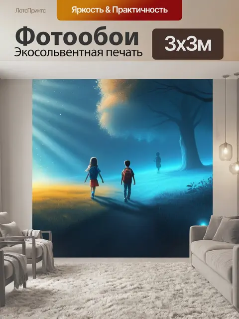 Фотообои пейзаж с детьми карандашом крутой