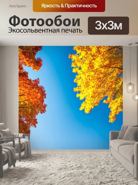 Фотообои деревья с яркими желтыми и оранжевыми листьями