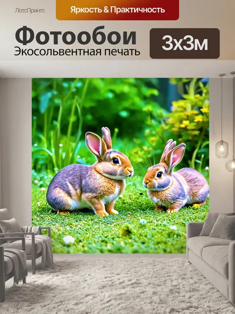 Фотообои кролики, играющие в саду