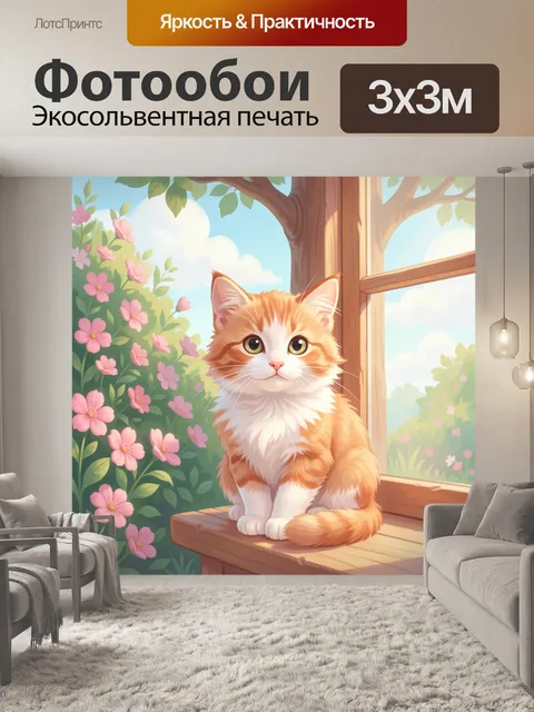 Фотообои Рыжий кот у окна в саду