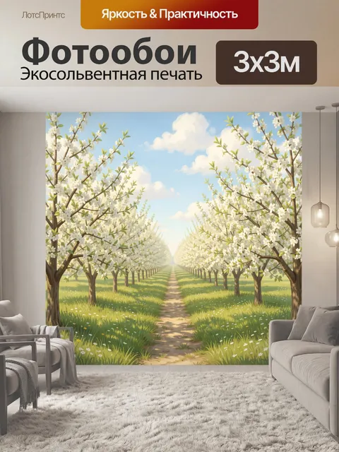 Фотообои Цветущий сад с аллеей