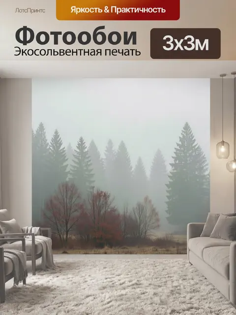 Фотообои Туманный лес с елями