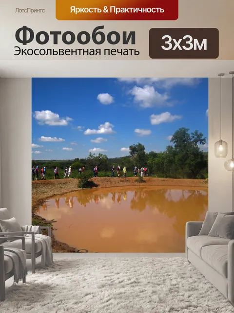Фотообои туристы на берегу водопоя