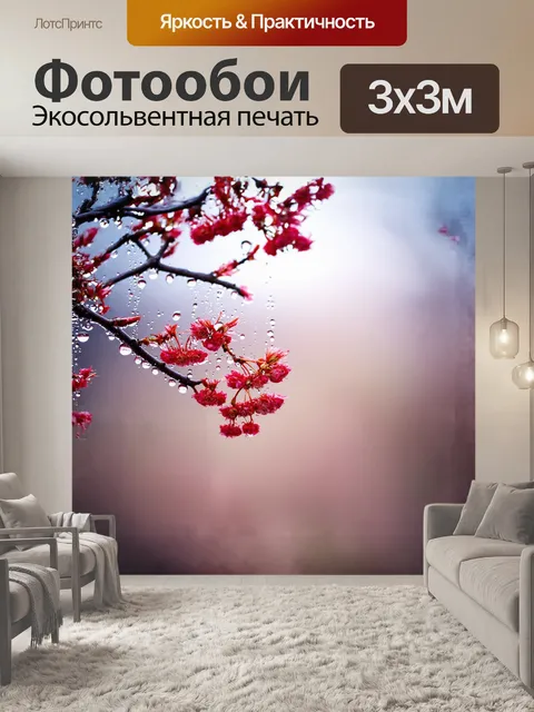 Фотообои образ капель воды, собирающихся в момент росы рано утром на рябине, превратился в искусство