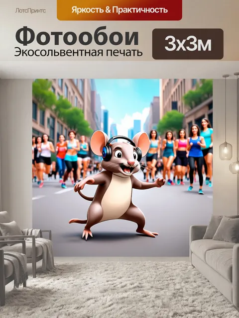 Фотообои забавная крыса в спортивных наушниках танцует на улице
