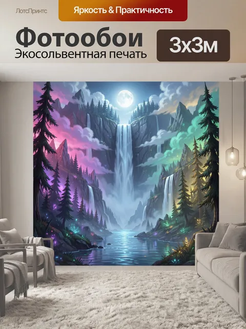 Фотообои Лунный водопад в волшебном лесу
