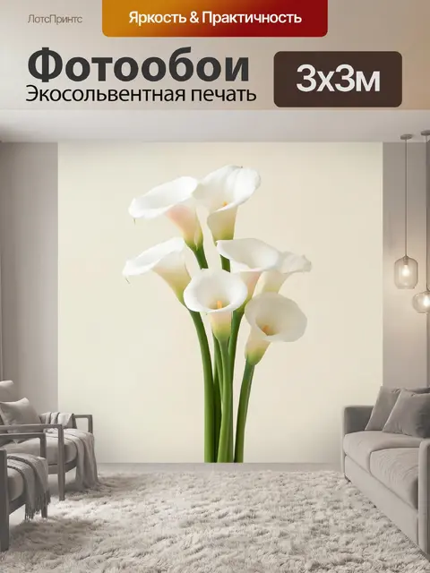 Фотообои Белые каллы на светлом фоне