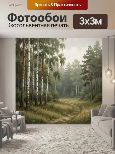Фотообои Березовая роща с лесной тропой