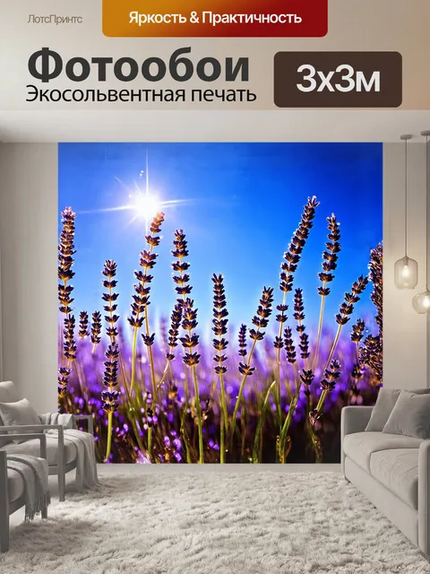 Фотообои замысловатая композиция цветущей лаванды, усыпанной золотыми каплями росы, сверкающими на солнце