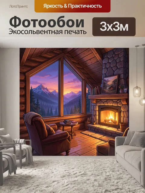 Фотообои Уютный горный домик на закате