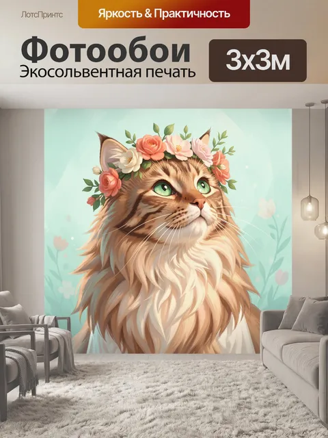 Фотообои Кот с цветочным венком