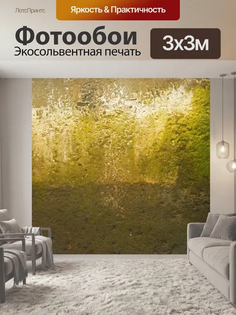 Фотообои зеленый мох растет на стене