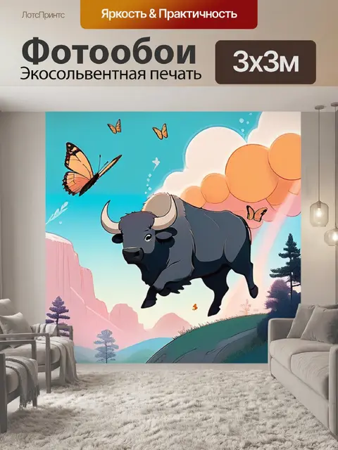 Фотообои буйвол прыгает