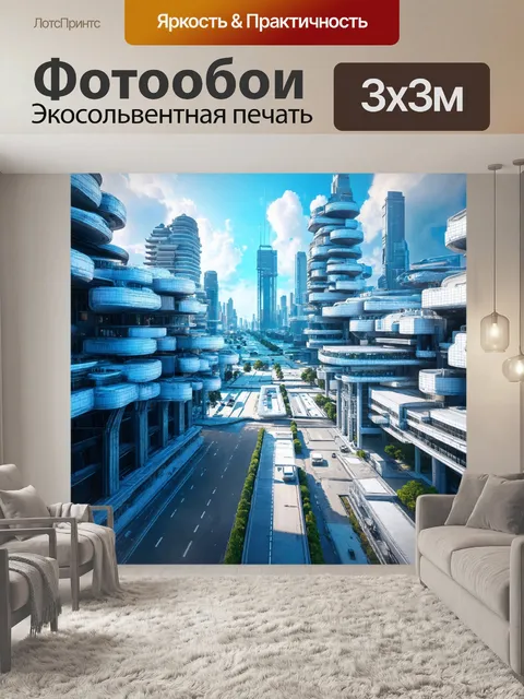 Фотообои город в стиле футуризм, с динамичной архитектурой, развивающейся и адаптирующейся к нуждам жителей