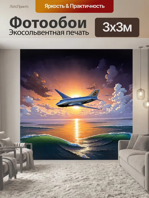 Фотообои величественный самолет парит на фоне закатного неба