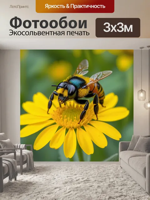 Фотообои пчела на желтом цветке