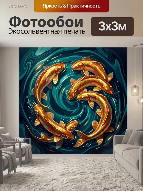 Фотообои Золотые карпы в водовороте