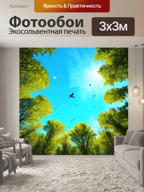 Фотообои задний план с птичьими песнями, лазурное небо