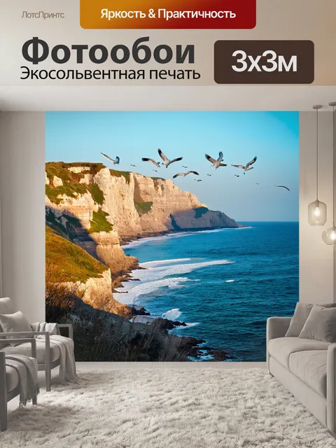 Фотообои яркая пересмешка птиц над заливами и скалами
