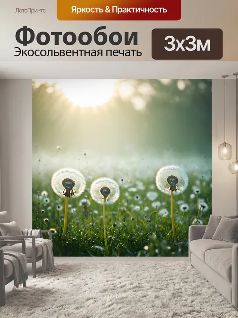 Фотообои зацветающие одуванчики обрамлены нежным светом