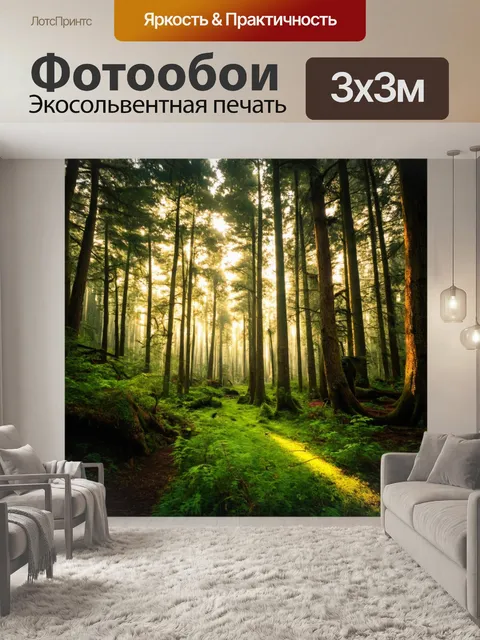 Фотообои таинственно-красивый лес с мягким светом и романтической атмосферой
