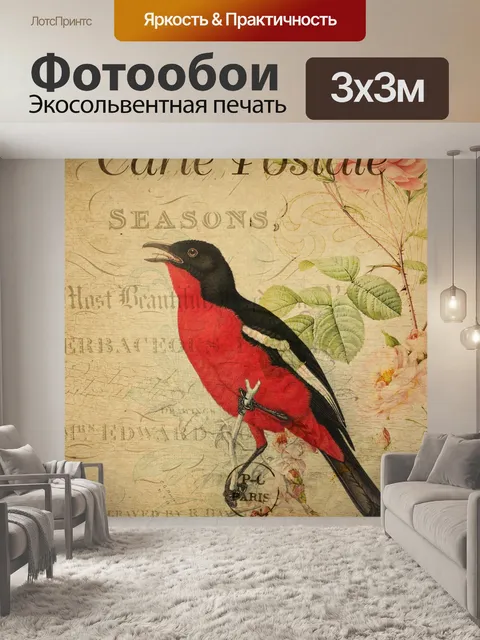 Фотообои Французская цветочная открытка с птицей