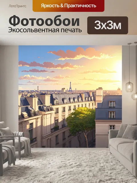 Фотообои прекрасный вид на парижский закат с крыши дома, который манит своих наблюдателей
