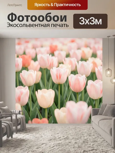 Фотообои Нежные розовые тюльпаны в поле