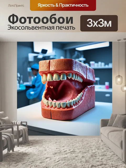 Фотообои модель челюсти махина, выполненная в реалистичном 3d-формате, с акцентом на текстуру зубов и их расположение