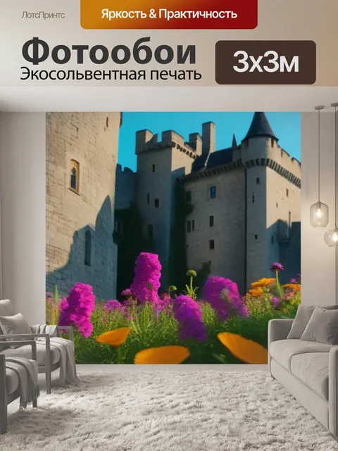 Фотообои цветы на фоне старого замка