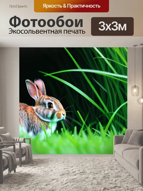 Фотообои заяц, прячущийся в траве
