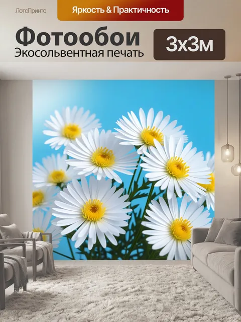 Фотообои совершенно белые астры на ярком фоне