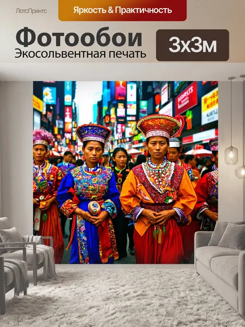 Фотообои город с разнообразными народностями, представляющими свои культурные традиции и праздники