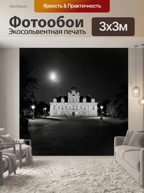 Фотообои гатчинский дворец в свете лунной ночи, окутанный таинственными тенями и мягким светом