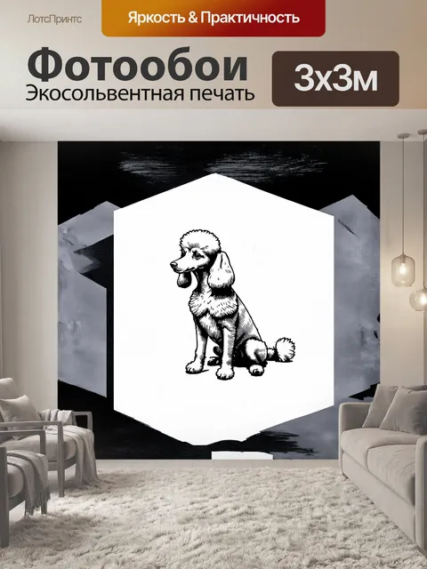 Фотообои минималистичный пудель в стиле монохромной графики