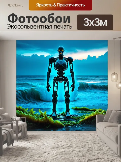 Фотообои море в стиле киберпанк: статуя киборга