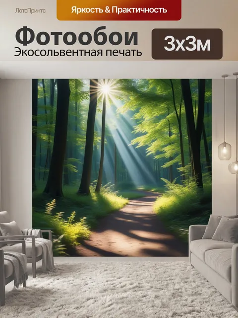 Фотообои лесная тропа, освещенная солнечными лучами