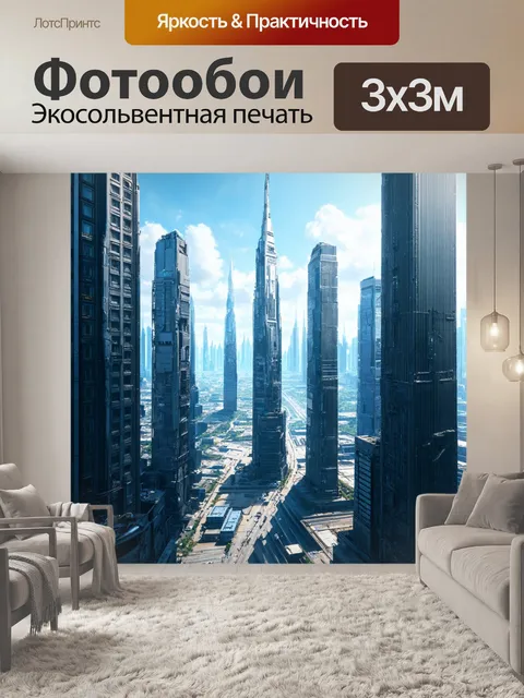 Фотообои город будущего с высокими небоскребами