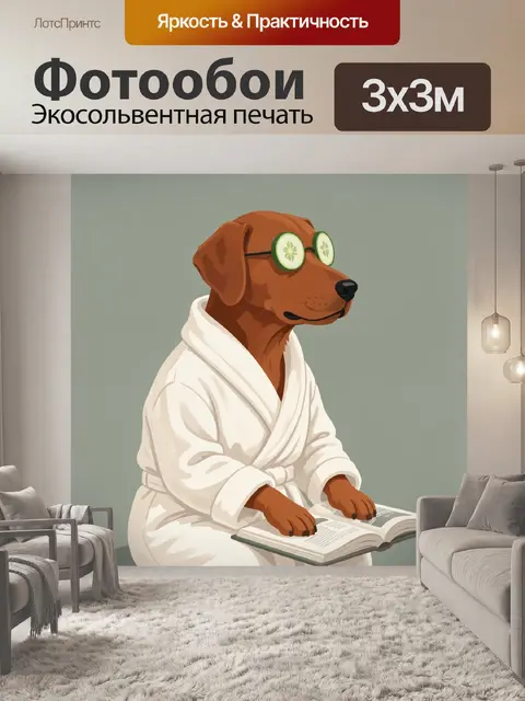 Фотообои Собака в халате с книгой